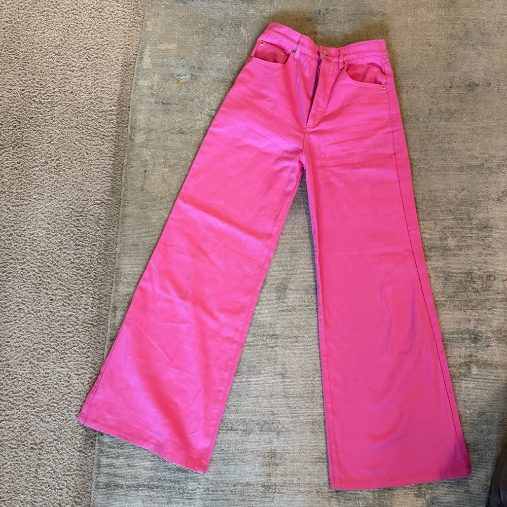Solace London Bright Pink Flare Jeans